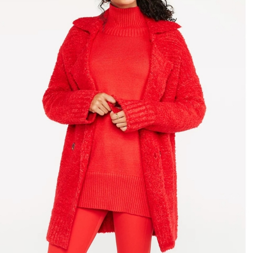 Ann Taylor NWOT Red Boucle Double Breasted Coatigan